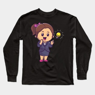 Cute Woman Get An Idea Cartoon Long Sleeve T-Shirt